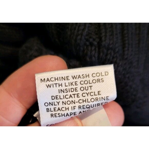 Mens LL Bean Signature Black Cableknit Fisherman Sweater Sz L - Picture 7 of 8